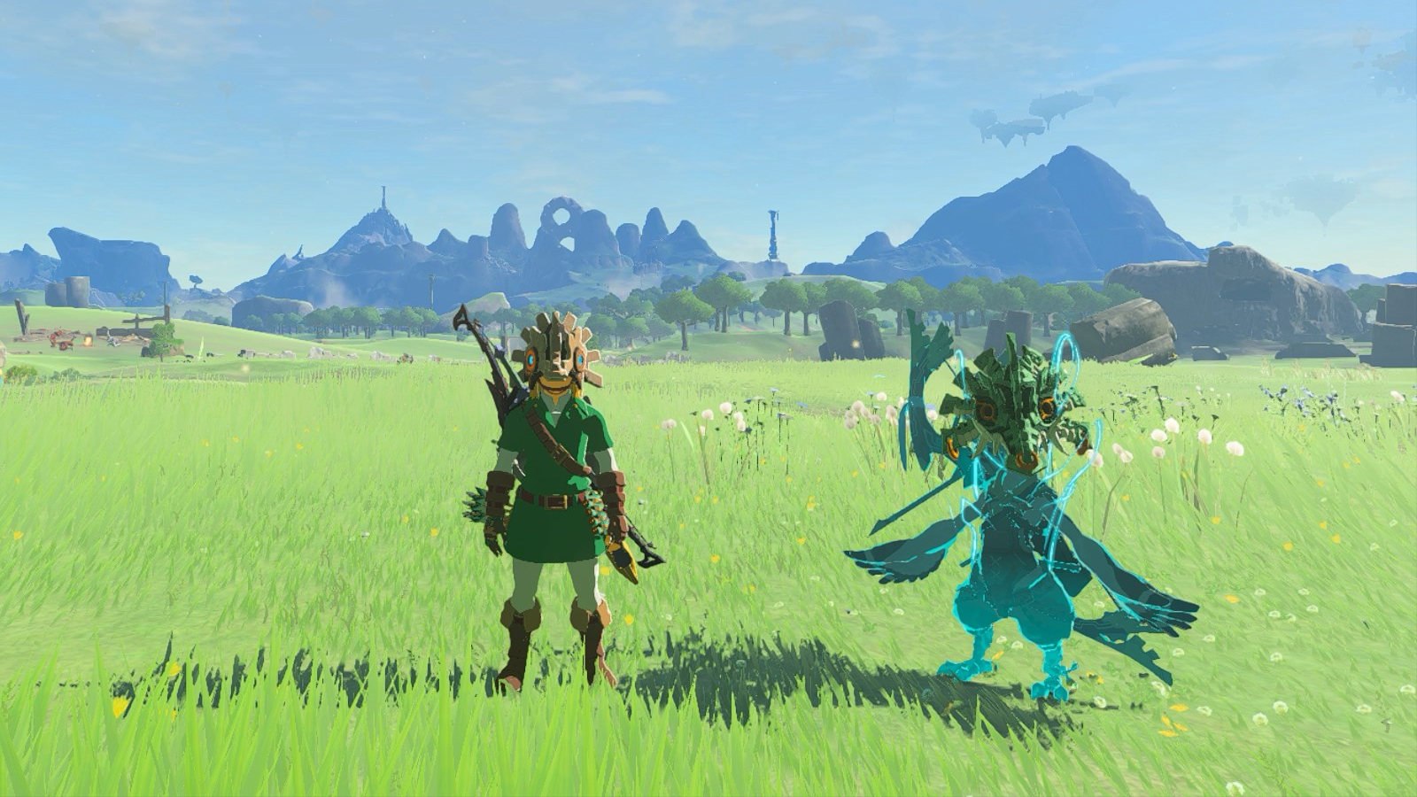 Link and Tulin wearing the Vah Medoh Divine Helm in Zelda: Tears of the Kingdom.